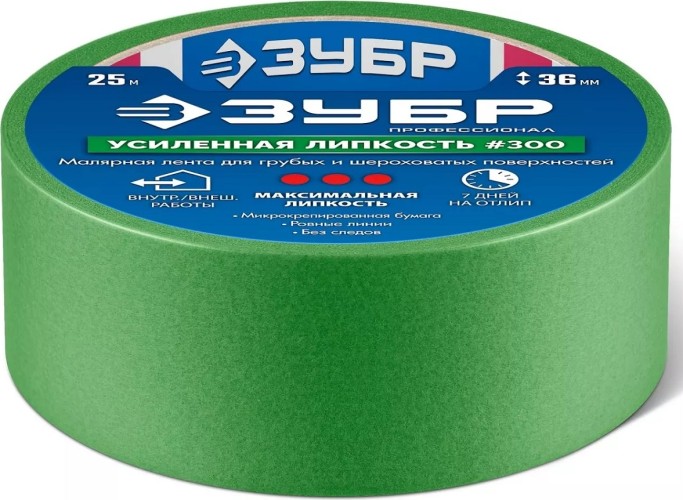 Лента малярная ЗУБР 12143-36 №300 36 ммх25 м, для грубых и шероховатых поверхно - изображение 2