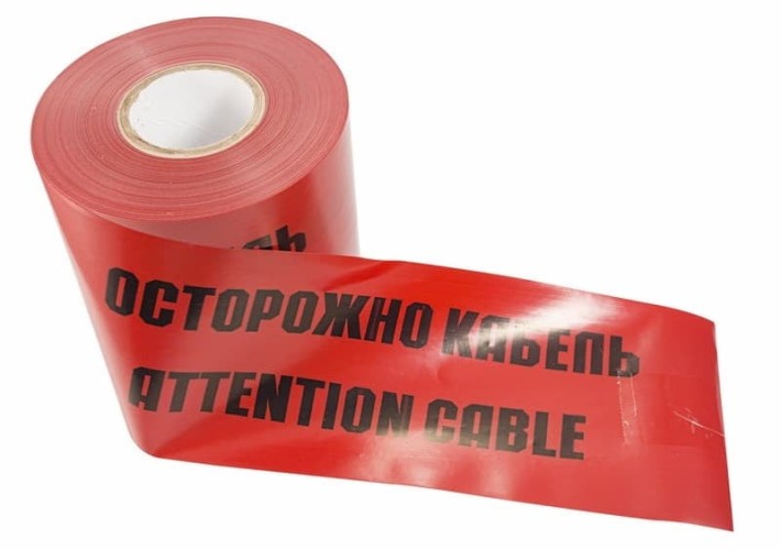 Лента сигнальная REXANT 19-3015 «Осторожно кабель» 150 ммх100м, красный/черный