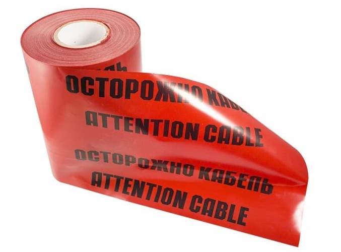 Лента сигнальная REXANT 19-3030 «Осторожно кабель» 300 ммх100м, красный/черный