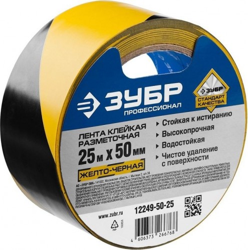 Лента сигнальная ЗУБР 50 мм х 25 м желто-черный 12249-50-25 12249-50-25