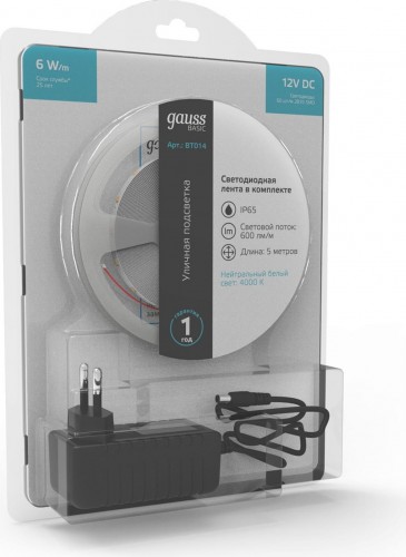 Лента светодиодная GAUSS BT014 basic в комплекте 12v 6w/m 600lm/m 4000 ip65 led 5 - изображение 3