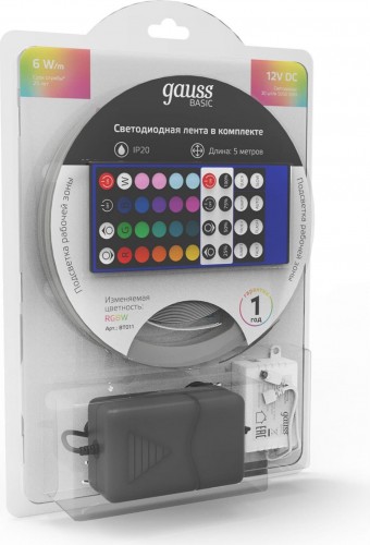 Лента светодиодная GAUSS BT011 basic в комплекте 12v 6w/m 390lm/m rgbw ip20 led 5 - изображение 3