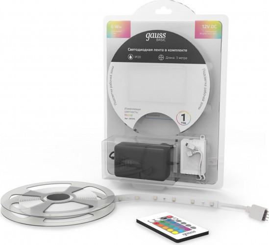 Лента светодиодная GAUSS BT010 basic в комплекте 12v 6w/m 390lm/m rgbw ip20 led 3 - изображение 2