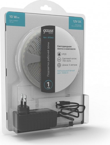 Лента светодиодная GAUSS BT043 basic в комплекте 12v 10w/m 700lm/m 4000k ip20 led - изображение 3