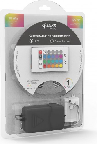 Лента светодиодная GAUSS BT042 basic в комплекте 12v 10w/m 700lm/m rgb ip20 led 5 - изображение 3