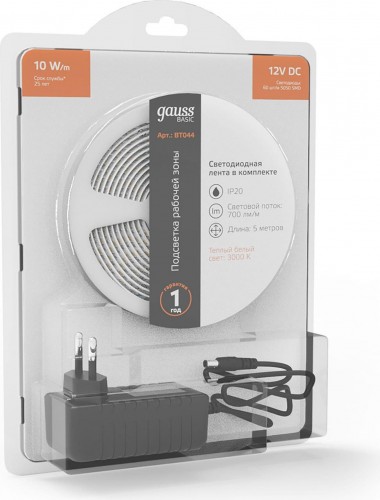 Лента светодиодная GAUSS BT044 basic в комплекте 12v 10w/m 700lm/m 3000k ip20 led - изображение 3
