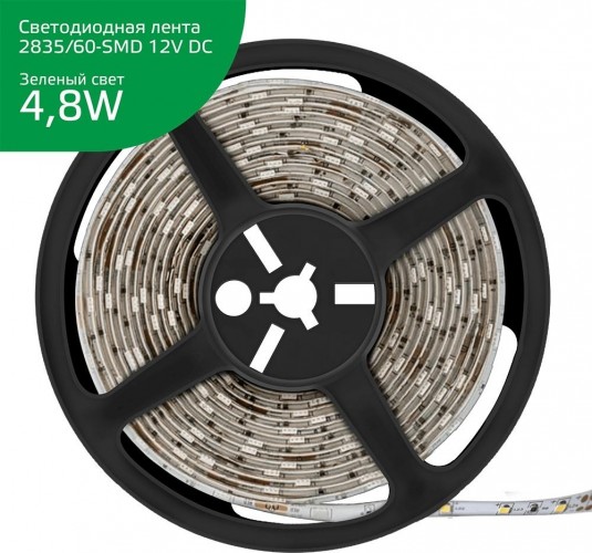 Лента светодиодная GAUSS Elementary 2835/60-smd 4.8w 12v dc зеленый ip66 (zip bag 5м) 356000605