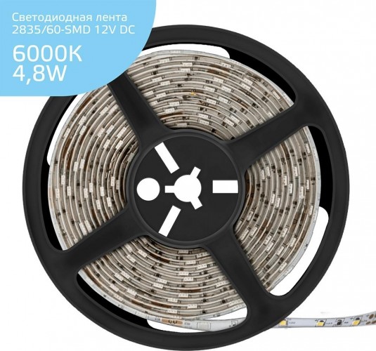 Лента светодиодная GAUSS Elementary 2835/60-smd 4.8w 12v dc холодный белый ip20 (zip b 355000305