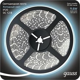 Лента светодиодная GAUSS LED 2835/120-smd 9.6w 12v dc холодный белый (блистер 5 312000310