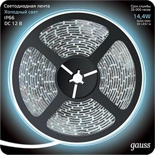 Лента светодиодная GAUSS LED 5050/60-smd 14.4w 12v dc холодный белый ip66 (блис 311000314