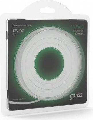 Лента светодиодная GAUSS LED 2835/60-smd 4.8w 12v dc зеленый (блистер 5м) 312000605