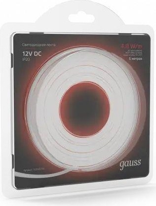 Лента светодиодная GAUSS LED 2835/60-smd 4.8w 12v dc красный (блистер 5м) 312000705