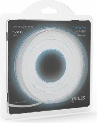 Лента светодиодная GAUSS LED 2835/60-smd 4.8w 12v dc холодный белый (блистер 5м 312000305