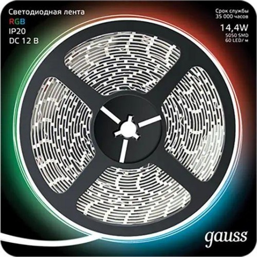 Лента светодиодная GAUSS LED 5050/60-smd 14.4w 12v dc rgb (блистер 5м) 312000414