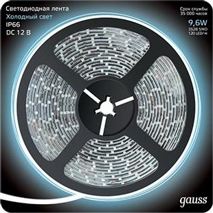 Лента светодиодная GAUSS LED 2835/120-smd 9.6w 12v dc холодный белый ip66 (блис 311000310 - изображение 2