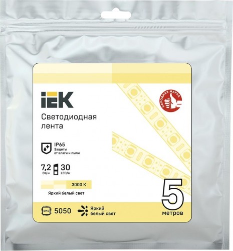 Лента светодиодная IEK LSR-5050WW30 7,2w 12В IP65 (5 м) LSR2-1-030-65-3-05