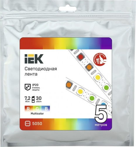 Лента светодиодная IEK LSR-5050RGB30 7,2w 12В IP20 (5 м) LSR2-3-030-20-3-05