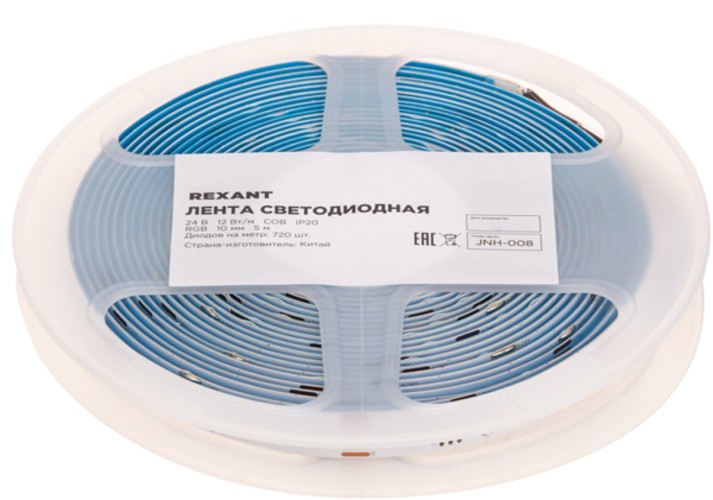 Лента светодиодная REXANT 147-103 24В, COB 12Вт/м, 720 LED/м, rgb, 10мм, 5м