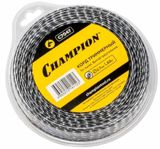 Леска триммерная CHAMPION C7047 tri-twist 2.7мм*60м (витой треугольник)+нож