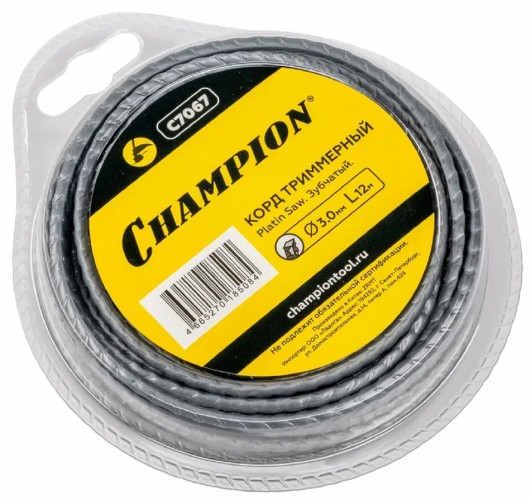 Леска триммерная CHAMPION C7067 platin saw 3.0мм*12м зубчатая