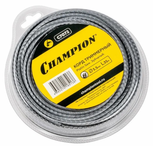 Леска триммерная CHAMPION C7072 platin saw 3.5мм*35м (зубчатый)+нож
