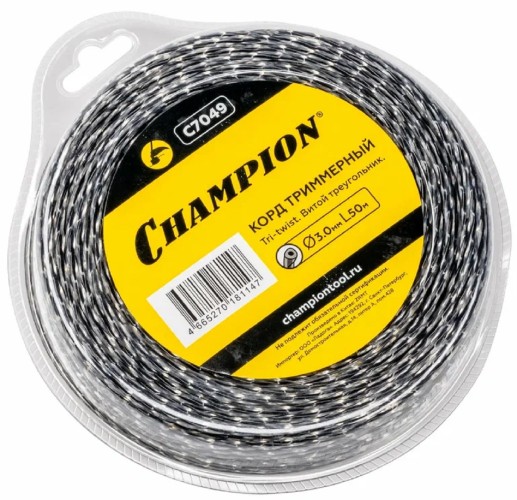Леска триммерная CHAMPION C7049 tri-twist 3.0мм*50м (витой треугольник)+нож