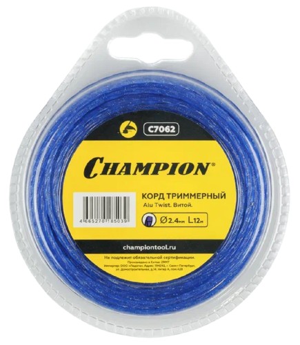 Леска триммерная CHAMPION C7062 2.4мм*12м витая