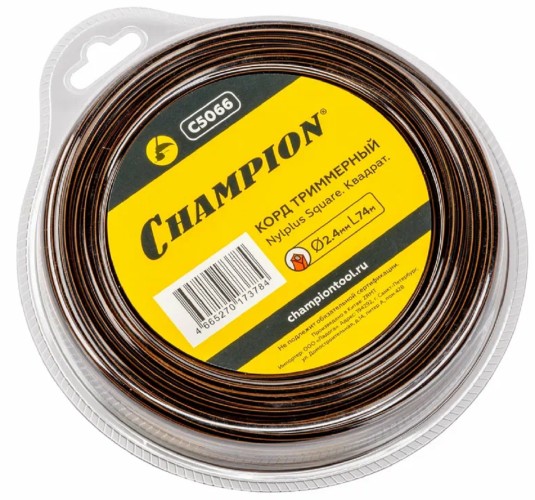 Леска триммерная CHAMPION Nylplus Square 2.4мм/ 74м квадрат + нож (C5066) C5066