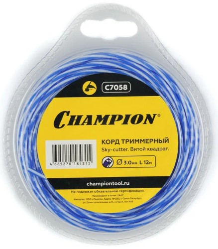 Леска триммерная CHAMPION Sky-cutter 3.0мм/ 12м витой квадрат (C7058) C7058