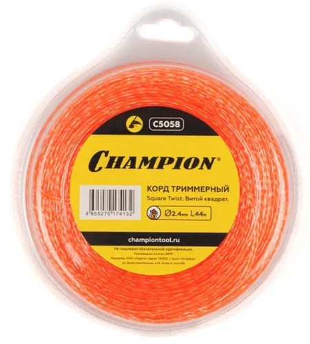 Леска триммерная CHAMPION Square Twist DUO 2.4мм/ 44м витой квадрат (C5058) C5058