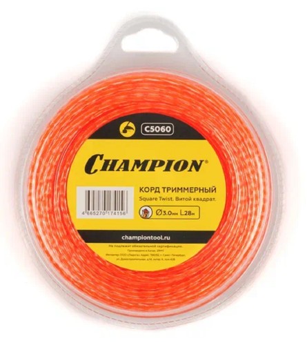 Леска триммерная CHAMPION Square Twist DUO 3.0мм/ 28м витой квадрат (C5060) C5060