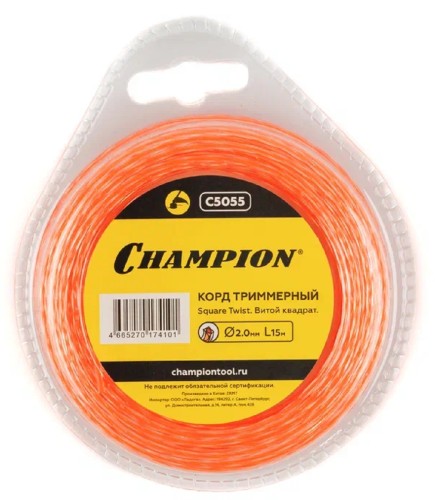 Леска триммерная CHAMPION Square Twist DUO 2.0мм/ 15м витой квадрат (C5055) C5055