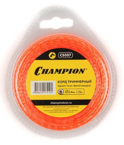 Леска триммерная CHAMPION Square Twist DUO 2.4мм/ 12м витой квадрат (C5057) C5057