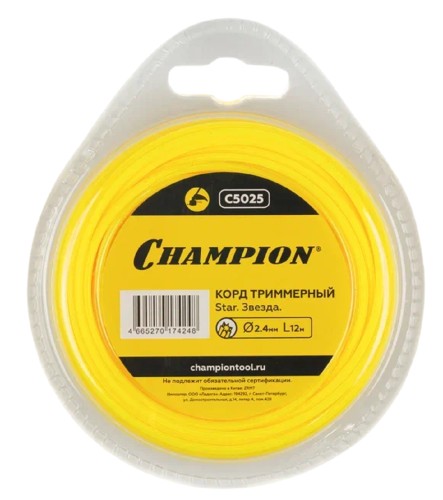 Леска триммерная CHAMPION Star 2.4мм/ 12м звезда (C5025) C5025