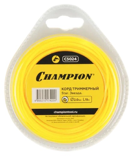 Леска триммерная CHAMPION Star 2.0мм/ 15м звезда (C5024) C5024