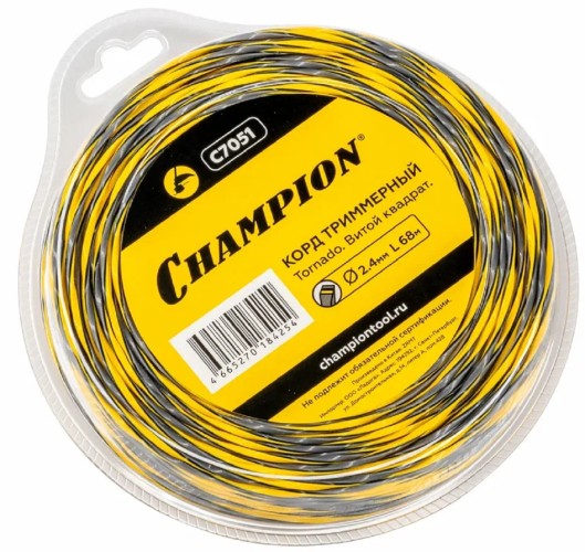 Леска триммерная CHAMPION Tornado 2.4мм/ 68м витой квадрат (C7051) C7051