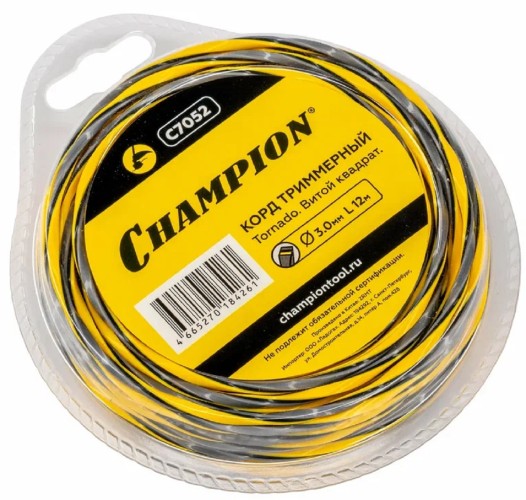 Леска триммерная CHAMPION Tornado 3.0мм/ 12м витой квадрат (C7052) C7052