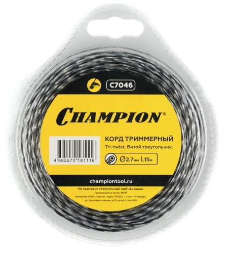 Леска триммерная CHAMPION Tri-twist 2.7мм/ 15м витой треугольник (C7046) C7046