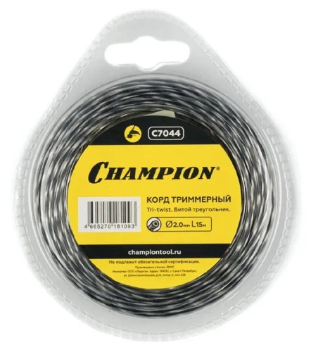 Леска триммерная CHAMPION Tri-twist 2.0мм/ 15м витой треугольник (C7044) C7044