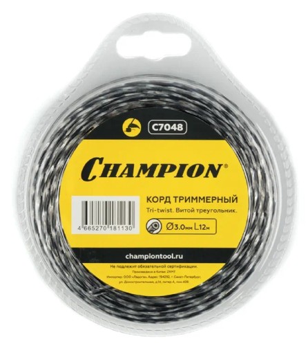 Леска триммерная CHAMPION Tri-twist 3.0мм/ 12м витой треугольник (C7048) C7048