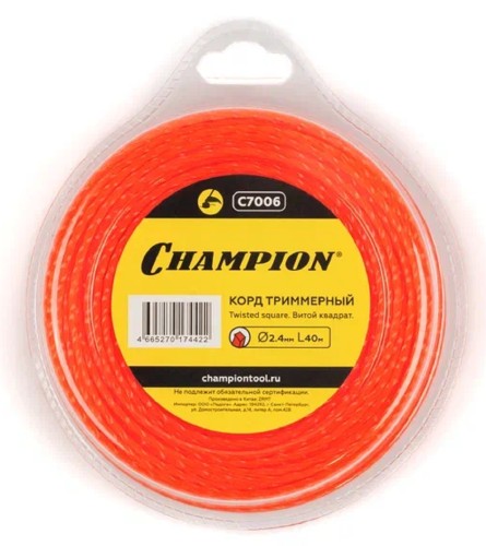 Леска триммерная CHAMPION Twisted Square 2.4мм/ 40м витой квадрат (C7006) C7006