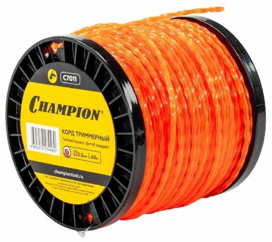 Леска триммерная CHAMPION Twisted Square 3.0мм/ 60м витой квадрат (C7011) C7011 - изображение 2