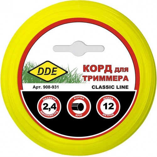 Леска триммерная DDE Classic line (2,4 ммх12 м; круг; желтая) 908-931