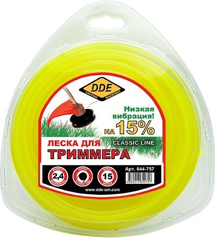 Леска триммерная DDE Classic line 2,4 мм/ 15 м, желтая 644-757 644-757