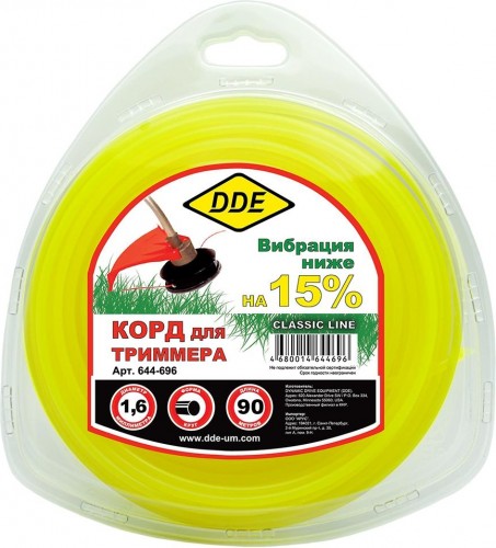 Леска триммерная DDE Classic line (1,6 ммх90 м; круг; желтая) 644-696