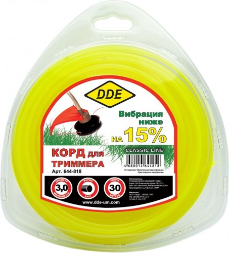 Леска триммерная DDE Classic line (3,0 ммх30 м; круг; желтая) 644-818