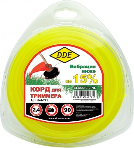 Леска триммерная DDE Classic line (2,4 ммх90 м; круг; желтая) 644-771