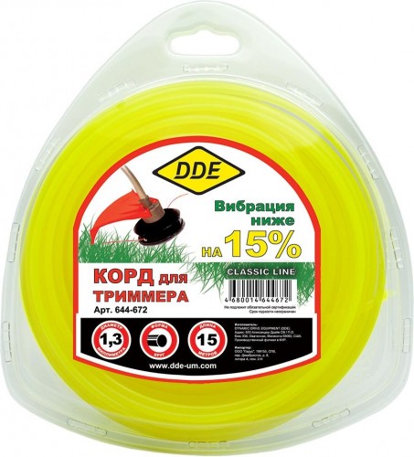 Леска триммерная DDE круг в блистере "classic line" 1,3 ммх15 м, желтый 644-672