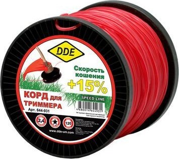 Леска триммерная DDE Speed line (2,4 ммх120 м; звезда; красная) 644-931