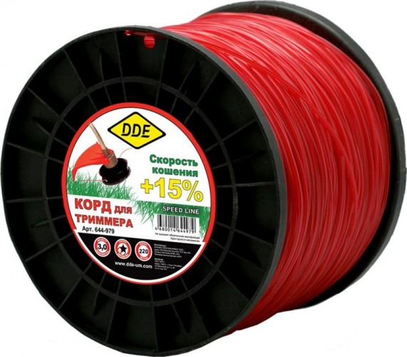 Леска триммерная DDE Speed line 3,0 мм/ 220 м (звезда), красная 644-979 644-979